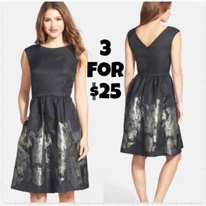 Cynthia Steffe Metallic Black Abstract Fit & Flare Dress 0